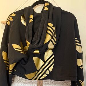 Adidas Originals Black and Gold Cropped Hoodie, XS